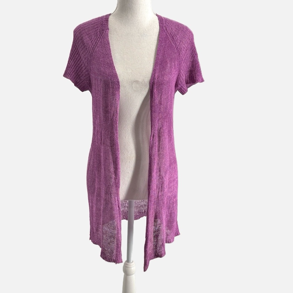 Eileen Fisher 100% Linen Open Knit Cardigan in Purple - Size Petite Small